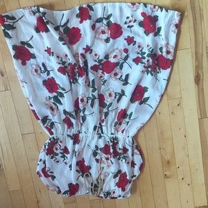 Sleeveless high neck white red floral mini dress